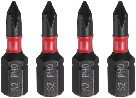 sourcing map 4pcs PH0 Phillips Screwdriver Bit 1/4 Hex Shank 25mm/1 Length Magnetic Cross Head Hex Bits S2 Steel Screw Driver Bit Industrial Grade Electric Drill Bits