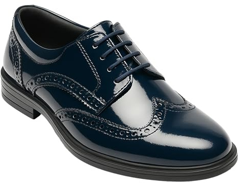 Patent Derby klänningsskor, Wingtip brogue snörning bröllop bal formella skor, marinblå, 10 UK Child