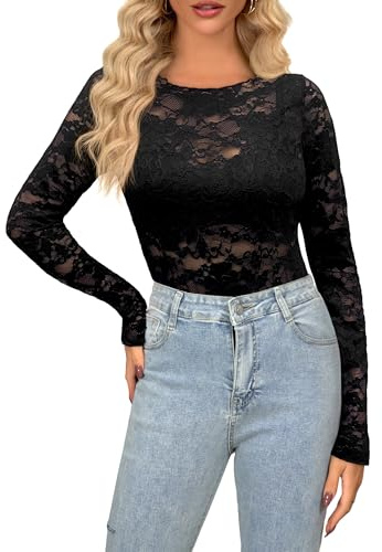 Mujer Camiseta Transparente Manga Larga Sexy Malla Top Elegante Rejilla Slim Chic Blouses Sheer Clubwear Casual T-Shirt