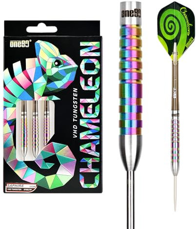 ONE80 Steel Darts Chameleon VHD Steeltip Dart – Hochwertige Steeldarts mit Präzisionsgriff und Chameleon-Beschichtung für optimale Kontrolle und Präzision Dartpfeile (Saphire, 22 Gramm)