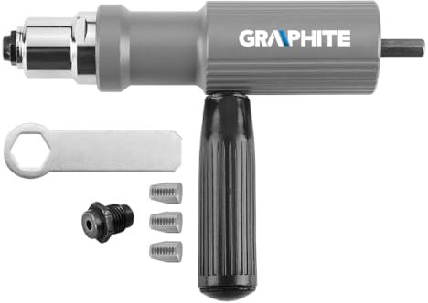 GRAPHITE Nietenzangen-Blindnietadapter – Nietaufsatz für Akkuschrauber zur Profi-Nietzange 2,4 mm, 3,2 mm, 4 mm und 4,8 mm, Alu/Stahl, Zusatz-Backen, Schnellmontage für Werkstatt & Heimwerker