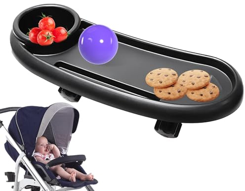 Raypontia Kinderwagen Snacktablett - 37 * 15Cm Verstellbares Kinderwagen Essen Tablett Aus ABS, GetränkehalterKinderwagen Mit Snack Tablett, Für Die MeistenKinderwagen Mit Armlehnen, Black