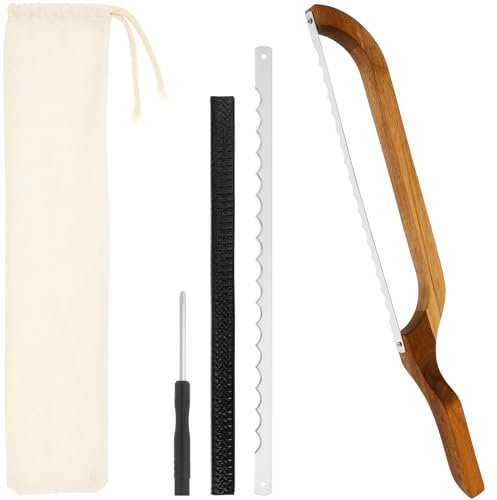 harupink Brödkniv, bröd skärverktyg med akacia trähandtag och blad av rostfritt stål, ergonomisk, brödkniv med tandad kant, enkel skärning, brödkniv för surdeg, kakor, bagels