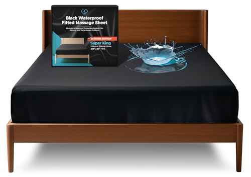 Coprimaterasso Impermeabile Extreme Super King con Angoli 35cm, Nero | Lati a copertura totale. Protegge da olio da massaggio, acqua e silicone. Antimacchia, silenzioso, anallergico. Nuru