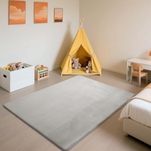 SETHEPACE Krabbelmatte Baby, 3CM Dicker Spielmatte (Silbergrau, 150x200CM) | Luxuriöser Komfort, Langlebigkeit, Haarabweisendes Enges Geflecht, Rutschfeste Unterseite, Weich Babyteppich für Schlafzimmer