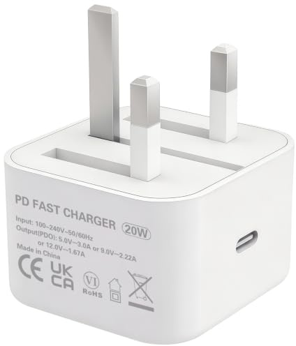 USBC Plug UK Fast Charger Head USB C Plug Adaptor UK 20W USB-C Phone 17 Power Adapter Folding Compatible Phone 16 Pro Max 15 Plus 14 13 12/Pad/for Samsung Galaxy S25/Pixel/Motorola Type C Wall Charger