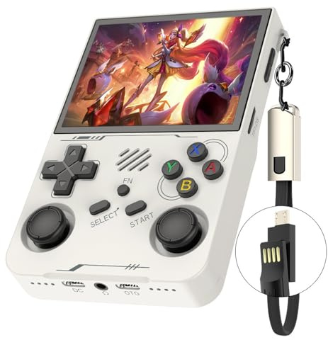 R36XX Consola Retro Portatil, Pantalla IPS de 3.5 Pulgadas, Consola de Videojuegos Portátil con Sistema Linux de Código Abierto, Tarjeta TF de 64/128 GB, 21000 Juegos Clásicos(White,64G)