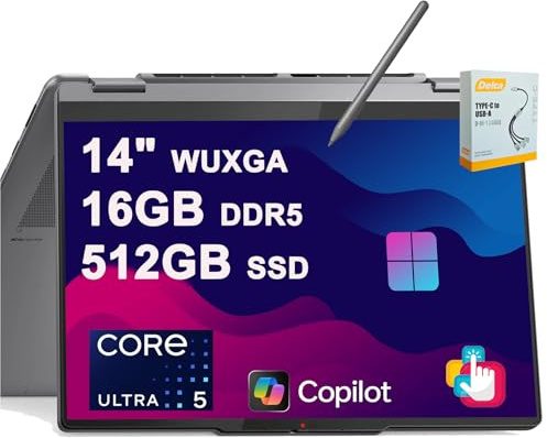 Lenovo Yoga 7 2-in-1 Laptop | 14 WUXGA OLED Touch (600nits HDR) | Intel 8-core Ultra 5 226V Up to 40 Tops (>Ryzen 5 AI 340) | 16GB DDR5 512GB SSD | Backlit Fingerprint w/Pen Win11 w/DLCA Accessory
