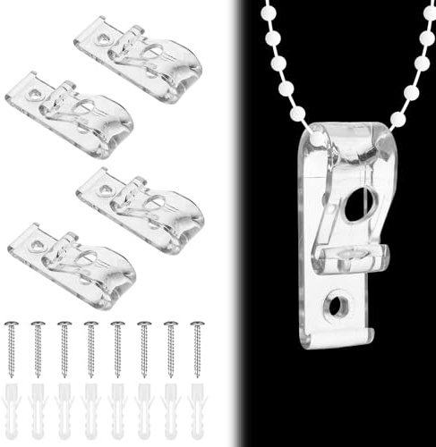 4 Sets Roman Blind P Clip, Blind Cord Safety Device Connector Holder Universal Plastic P-Clips Loop Cord Fastener for Roller Vertical Roman Blinds Bead Chain with Screws Plastic Pillars (Transparent)