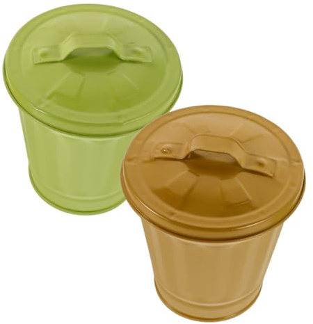Alipis 2 pezzi Mini Cestino Rifiuti con Coperchio per Scrivania e Soggiorno Colorati Verde e Giallo Bidone Gettacarte Creativo e Versatile per Camera e Ufficio