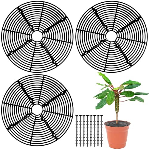 PPGGOPP Protectoras Redondas para Macetas 3 Piezas Protector macetas Gatos 30 CM Cubierta Protectora de Maceta Protege la Tierra de Las Plantas de Animales y Niños, Rejilla para Macetas (Negro)