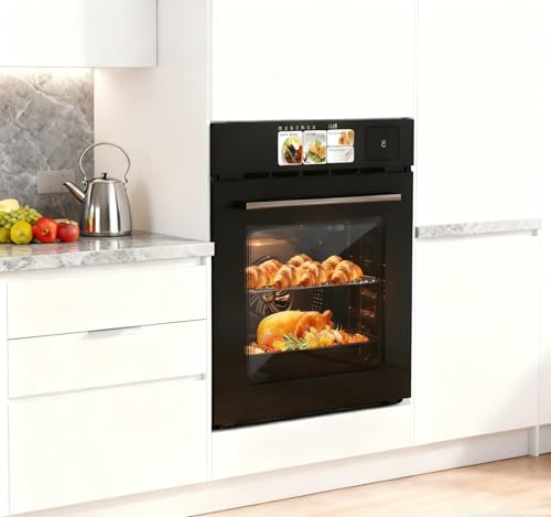 Garvee 24 Built in Single Wall Ovens with 2.5 Cu.ft Capacity – 3000W Electric Convection Wall Oven with Steam, Grill and Air Frying Mode, TFT Screen, Black