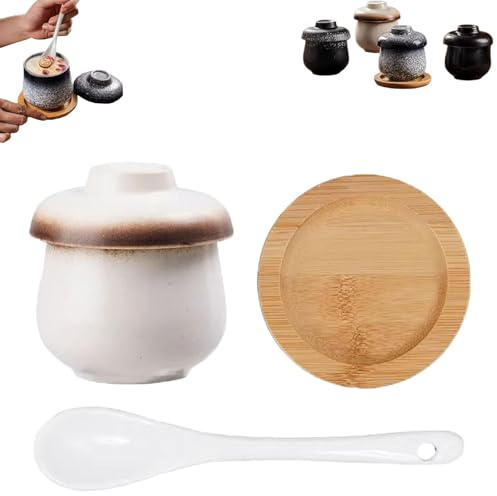 Ensemble de coquetiers dorés, coquetiers dorés avec couvercles, ensemble de coquetiers en céramique avec plateau en bois, coquetiers en porcelaine vintage, pour steamedeggs, soupe (D)