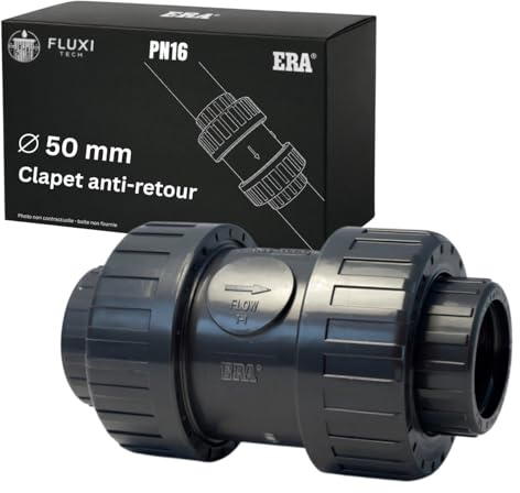 FLUXI-TECH Clapet Anti-Retour PVC-U PN16 – Vanne Anti-Refoulement à Ressort – True Union Démontable – À Coller – Piscine, Irrigation & Plomberie – Diamètre intérieur Ø50 mm – 1pcs