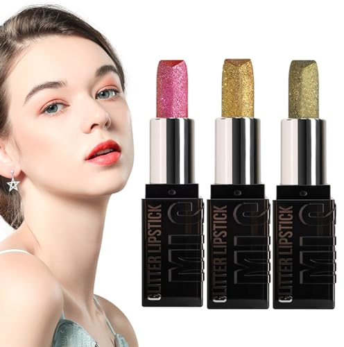Rouge à Lèvres Pailleté 3 Rouges à Lèvres aux Finis Lumineux | Rouge à Lèvres Brillant Pour Routine Quotidienne Transport Saint-Valentin Vacances Femmes Filles Fête Bureau