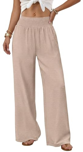 newhsy Womens High Waist Wide Leg Pants, Casual Flowy Palazzo Trousers with Pockets for Summer Beach & Vacation