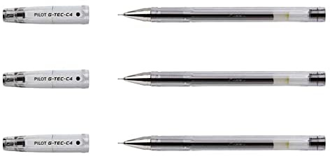 Pilot G-Tec C4 Penna a sfera ad inchiostro gel con punta fine da 0,4 mm, nero 3 pezzi Nero