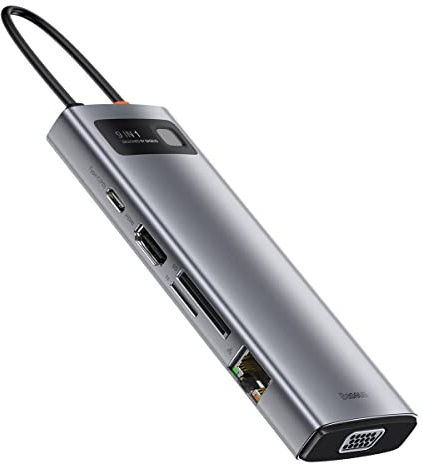 Baseus HUB Metal Gleam Series 9-in-1 Multifunctional (Type-C to 3x USB3.2/PD 100W/VGA Full HD 60Hz/HDMI 4K/TF+SD card/ RJ45) Space Gray (CAHUB-CU0G)