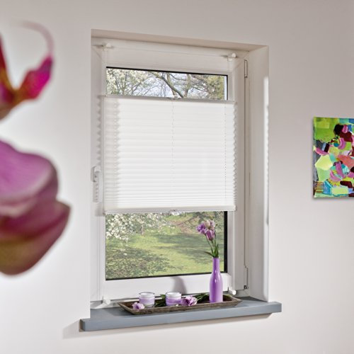 Liedeco® Plissee verspannt mit Klemmträger; 75 x 130 cm weiß (BxH); lichtdurchlässig blickdicht stufenlos verstellbar; leichte Montage ohne Bohren; Klemmen am Fenster; KlemmfixPlissee als Sonnenschutz