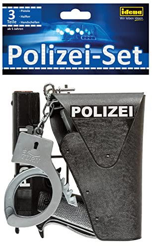 Idena 8040007 - Polizei Set, Pistole, Halfter und Handschellen, Spielset, Mottoparty, Karneval (Polizei Set)