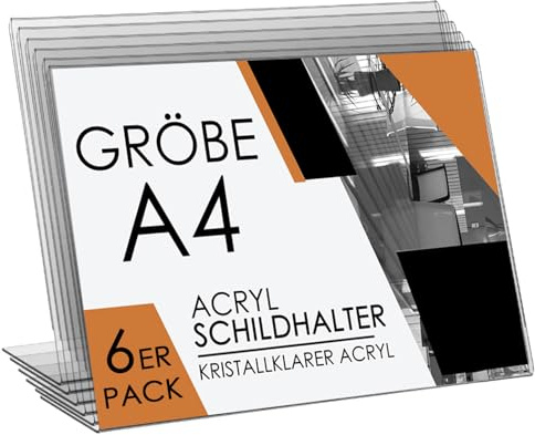 Studiocen Aufsteller A4 6er-Set - Acryl Tischaufsteller A4 Für Büro, Rezeption, Hochzeit - Hochwertiger Steller Für Einzigartige Veranstaltung 21,7 x 30 cm