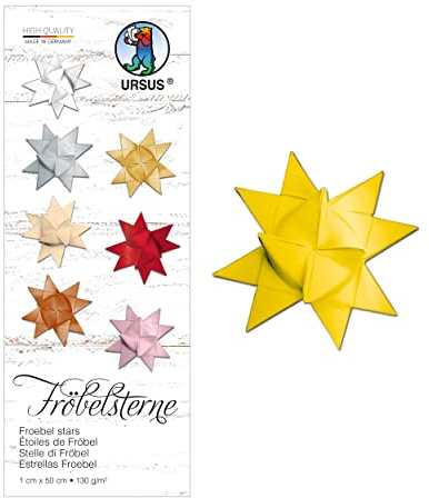 Ursus 3200015 Lot de 100 Bandes de Papier pour étoiles de Fröbel Jaune Soleil en Papier à Dessin 130 g/m² Env. 1 x 50 cm 100 Bandes pour Environ 25 étoiles