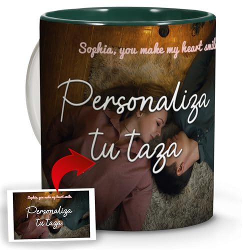 LolaPix Tazza Colazione con Foto. Regali Personalizzati con Foto. Tazza Personalizzata Ceramica. Tazza con Colore Interno Verde Scuro
