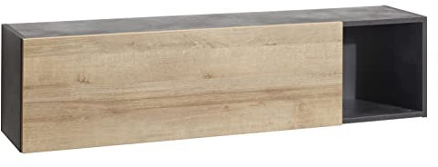 COMPOSAD | Pensile della Linea VITTORIA con 1 Anta e 1 Vano, Pensile da Muro, Pensile Soggiorno, Mobile Sospeso, (LxAxP) 140x35x30,10 cm, Colore Rovere e Grigio Tadao, Made in Italy