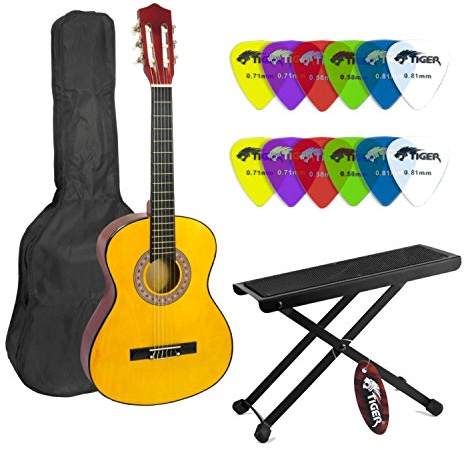 TIGER klassischen Gitarre für Schüler, GröÃŸe 1 1/4, FuÃŸhocker und Plektren