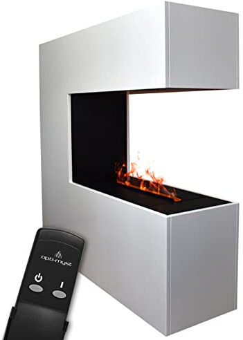 GLOW FIRE Cheminée à Vapeur d'eau Schiller - Cheminée électrique avec Flammes 3D LED réalistes, Effet crépitant, télécommande, 120x120x37 cm - Opti-Myst 500, Blanc