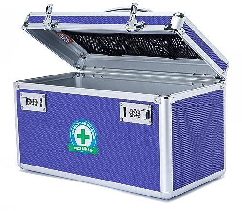 HEWEI WORKS Abschließbare Medikamentenbox mit tragbarer Aufbewahrungsbox, 36,8 x 18,2 x 21,6 cm, kindersicherer Medikamentenschloss-Organizer, verschlossener leerer Erste-Hilfe-Aufbewahrungskoffer