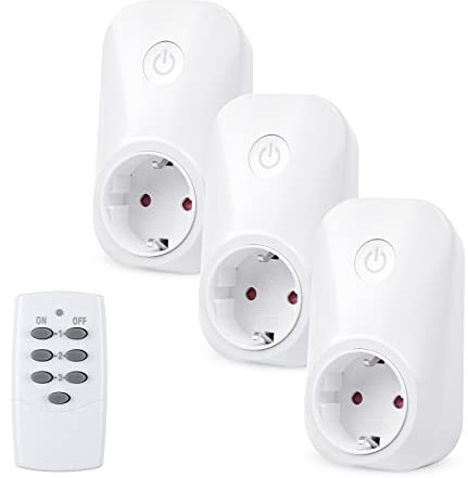 HBN Funksteckdose mit Fernbedienung 3680W, 3 Steckdosen+1 Handsender, Ferngesteuerte Stecker für Innen, Selbstlernfunktion, Reichweite 30m, Weiß