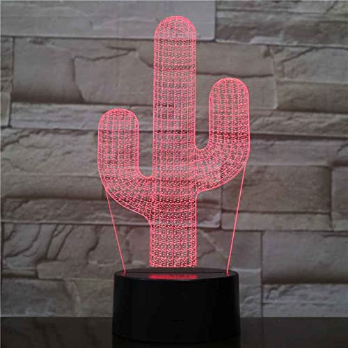 SWTZEQ Lampade 3D Illusione Ottica luce notturna a Led Cactus Lampada Decorazione da Comodino 16 Colori Controllo Tattile per bambini Camera da letto Luce notturna per ragazzi Regalo di compleanno