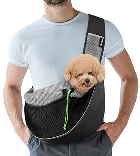 Pawaboo Zaino per Cani e Gatti, Contenitori da Trasporto per Cani, Trasportino da Passeggio con Cordino Regolabile, in Rete Traspirante e Comoda Tracolla, per Viaggio con 3 Tasche, Taglia XL - Nero