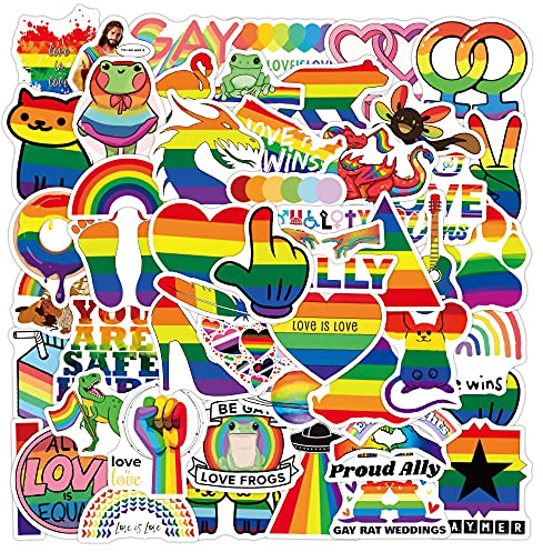 MOGADEE® Pride Sticker, LGBTQ Sticker 53 Stück, Fahrrad Pride Aufkleber Set, Pride Aufkleber, Wasserdicht Vinyl Stickers, für Auto Motorräder Fahrrad Snowboard Gepäck Laptop