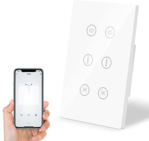 Interruttore tattile per tende doppie Smart WiFi,Interruttore a parete tattile per tende a rullo elettriche,interruttore dell'otturatore,Cavo neutro necessario,Compatibile con Alexa e Google Home