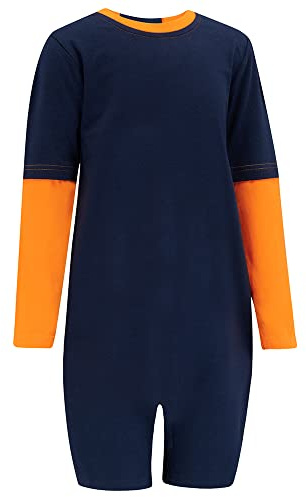 Kaycey Adaptive Clothing Kids – Zipback Long Sleeve Short Leg Jumpsuit | Soft Cotton Tagless Anti-Strip Sensory Onesie | Special Needs Clothing for Boys & Girls with Autism