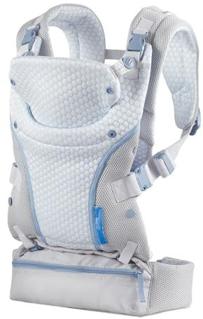 Infantino StayCool 4-in-1 Babytrage, Ergonomisches Design, mit Praktischem Aufbewahrungsfach, Geeignet für Neugeborene und Kleinkinder 3,63–18,14 kg, Grau