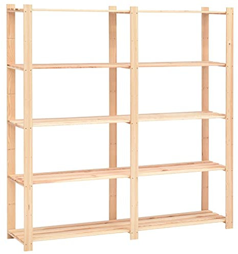 homiuse 170x38x170 cm Lagerregal mit 5 Böden Kellerregal Garagenregal Regal Wand Werkstattregal Abstellraum Regal für Küche Bad Tragfähig 100 kg pro Regalboden Kiefer Massivholz Regal