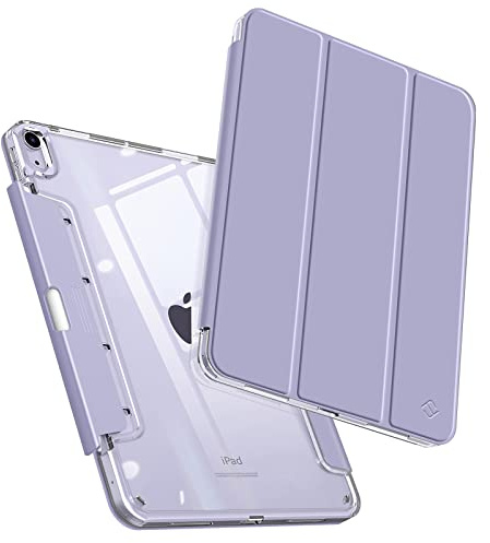Fintie Hülle für iPad Air 11 Zoll M4/M3/M2, iPad Air 5./4. Gen 10,9 Zoll | kristallklare Rückseite Schutzhülle mit diskretem, einziehbarem Stifthalter, Violett