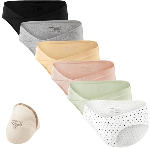 HBselect 6 Pack Bragas Embarazadas Algodon U Forma Braguitas para Premamá | Braga Embarazo U Forma Clásico, Braguita Postparto Cómodas, Cintura Bajo Bragas Maternidad, Entrepierna 100% Algodón