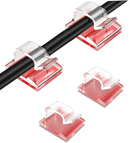 50 Stück Kabelhalter,Kabelklemmen Selbstklebend,Schreibtisch Kabelmanagement Organizer,Kabelschellen für Beleuchtung und Dekoration,Wand,Werkstatt,Heimbüro,Außenbereich (15mm*14mm,Transparent)