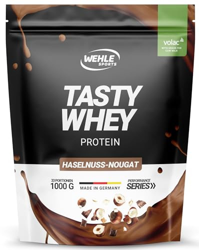 Whey Protein Pulver [Nuss Nougat] - High Protein Eiweißpulver Shake - Protein Powder Molkenproteine Proteinshake mit 22g Protein je Portion - Eweißshake mit BCAA & EAA (1000g) Wehle Sports®