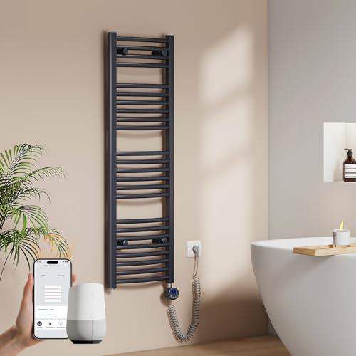EMKE Seche Serviette Electrique avec WiFi Thermostat, 120x40 cm Anthracite | Chauffe Serviette Salle de Bain ,Sèche Serviette électrique,Porte-Serviettes Chauffant,500 W