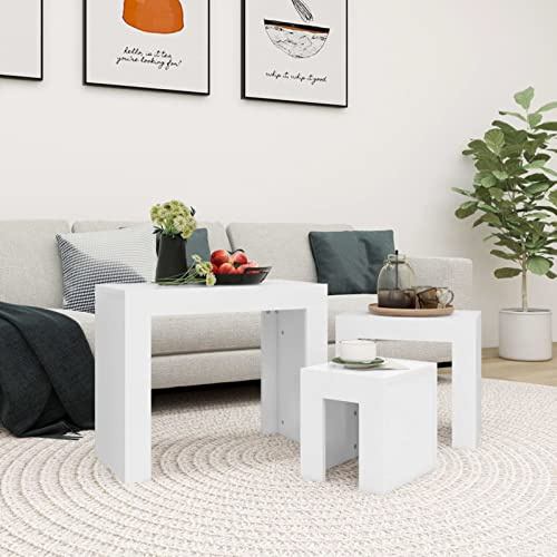 BaraSh Satztische 3-TLG. Weiß Holzwerkstoff Beistelltisch 3er Set Couchtisch Beistelltisch Set Sofatisch