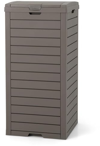 TANGZON 140L Outdoor Trash Can, Resin Trash Hideaway Waste Bin with Lid, Liquid Tray & Built-in Handle, Waterproof Garbage Can Dustbin for Garden Patio Park Porch (Brown)