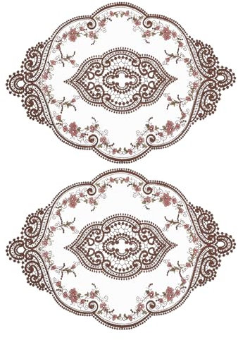 sourcing map 2er Pack Retro Spitzenplatzset 30x44 cm ovale bestickte Tischsets französische Häkeldeckchen Untersetzer Tassenmatte für Zuhause und Hochzeit, Kaffee