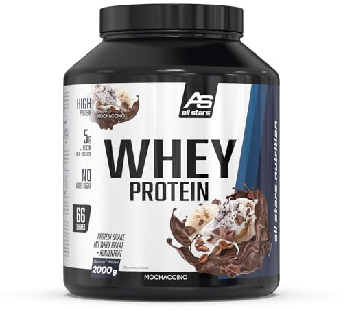 ALL STARS 100% Whey Protein Pulver 2000g Mochaccino | Cremiger Shake mit bis zu 80% Eiweiß, enthält wertvolle Aminosäuren für Training, fettarm & kohlenhydratarm