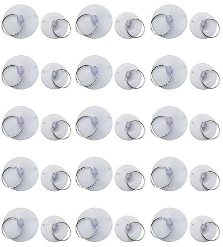 Haidong Saugnapf mit Ring, transparente Saugnapfhaken mit Ring, transparenter Schlüsselring, Saugnapf für Fenster, Küche, Wanddekoration, Saugnäpfe (3,5 mm, 4 mm, je 15 Stück) – 30 Stück