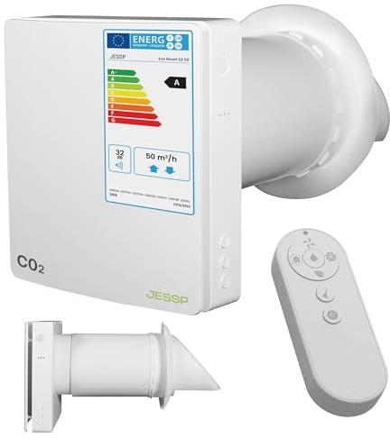 JESSP Eco Smart DZ Ventilation résidentielle décentralisée contrôlée par CO₂ récupération de chaleur 97 % Wi-Fi filtre F7 diamètre 160 mm 60 m³/h classe énergétique A